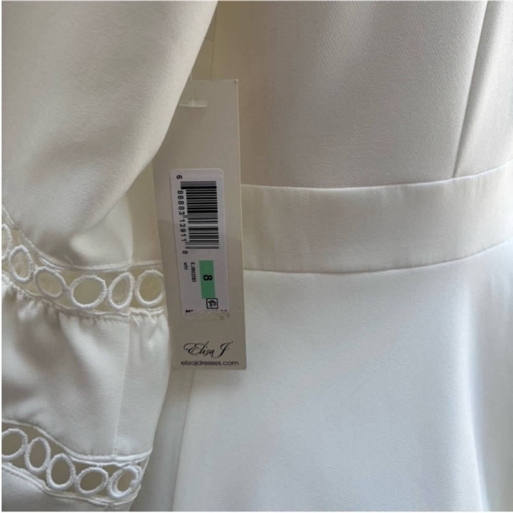 Eliza J Mini Dress Fit Flare Modest Bridal Shower Engagement Ivory White Size 8 - Picture 4 of 11